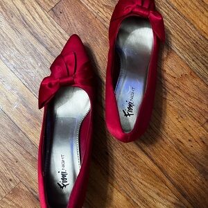 FIONI Clothing Red Satin Flats with Bow